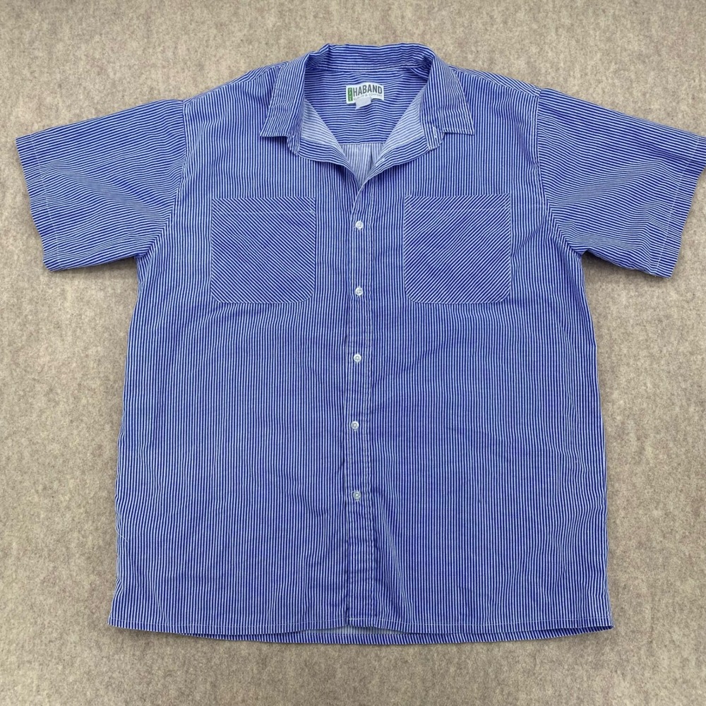 Haband Mens Blue White Striped Short Sleeve Button Down Shirt Dual Pocket 2XL